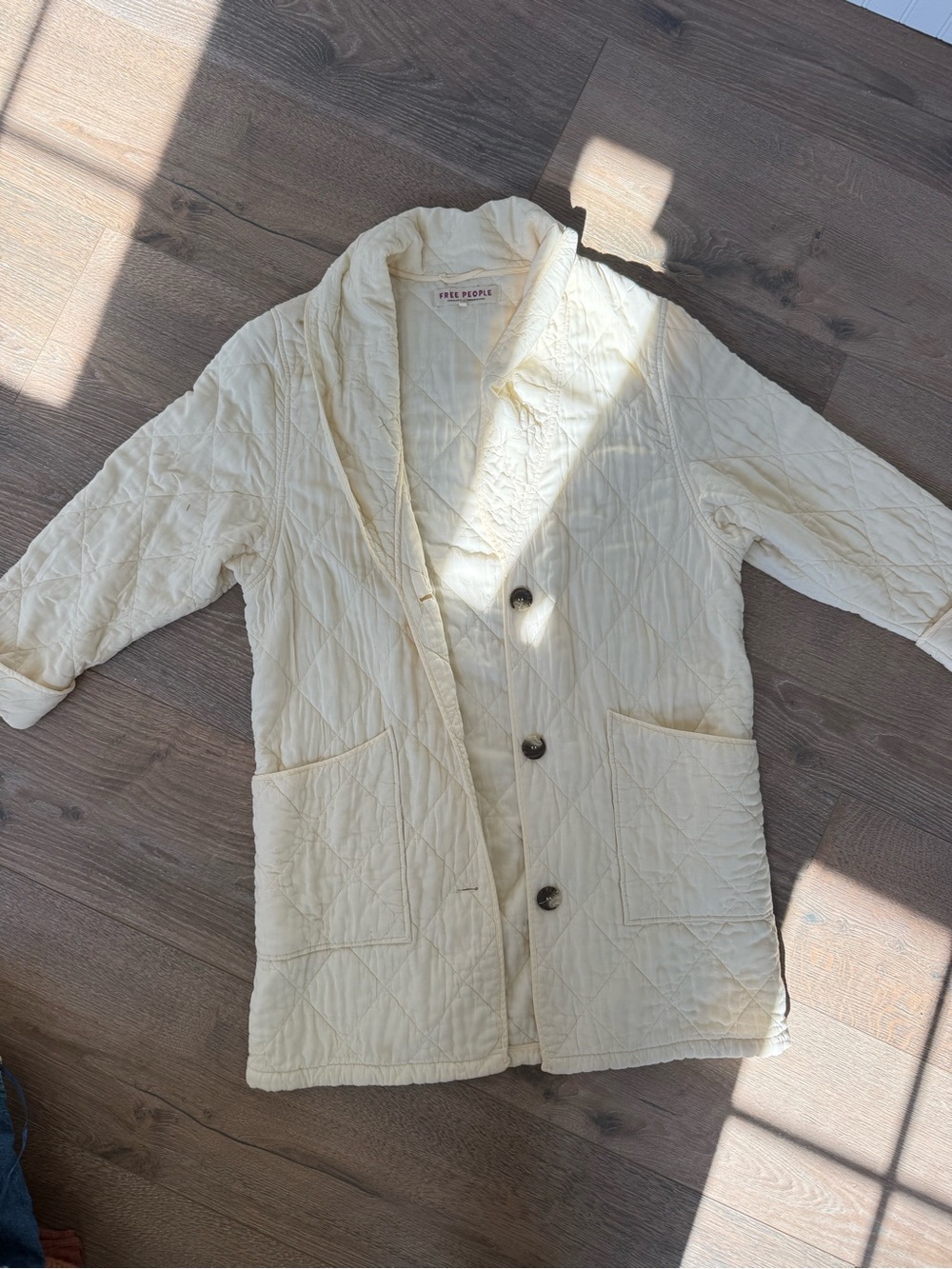 Free People Cream Quilted Button-Front Trench Coat